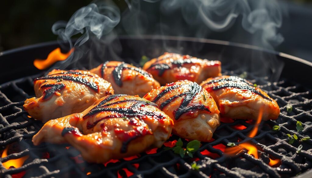 Grilled chicken on grill